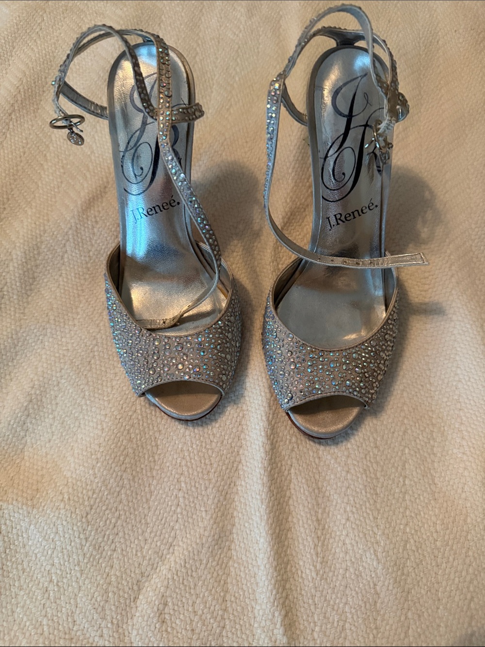 J.Renee Silver Crystal Embellished Peep-Toe Heels